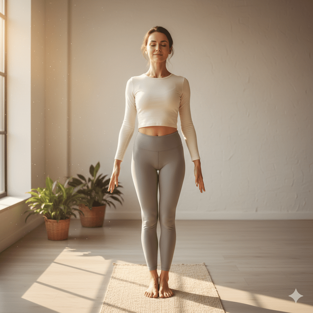 Mountain pose in morning yoga routine for beginners
